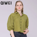 Plaid Yellow Shirt Tops and Blouses Women Clothing Summer Ladies Black Button up Shirt