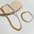 Hip Hop Stainless Steel Luxury  Natural Fresh Water Pearl Necklaces Fashion 18k Gold Freshwater Pearl Chain Half Necklace