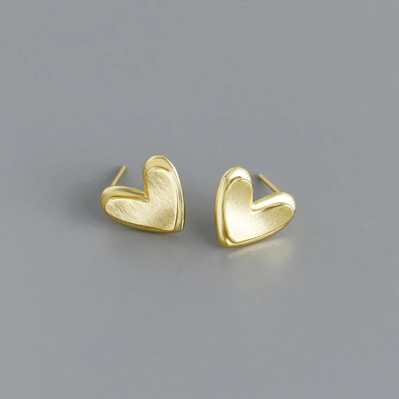 Custom Unique Simple Statement Matte Sweet Love Heart Stud Earrings for Women 925 Sterling Silver Gold Zircon Fashion Design