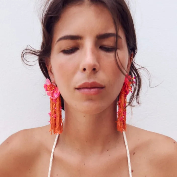 New Design Multicolor Beaded Resin Flower Earrings for Women Handmade Acrylic Beads Floral Pearl Dangle Earring Wedding Jewelry