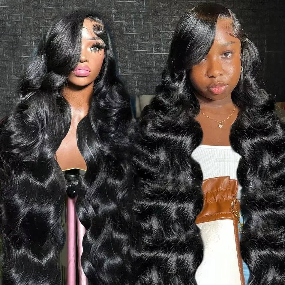 30-40 Inch Brazilian Hair Lace Front Wig 13x6 for Lace HD Transparent Body Wave PrePlucked Glueless Natural Black Women 180%