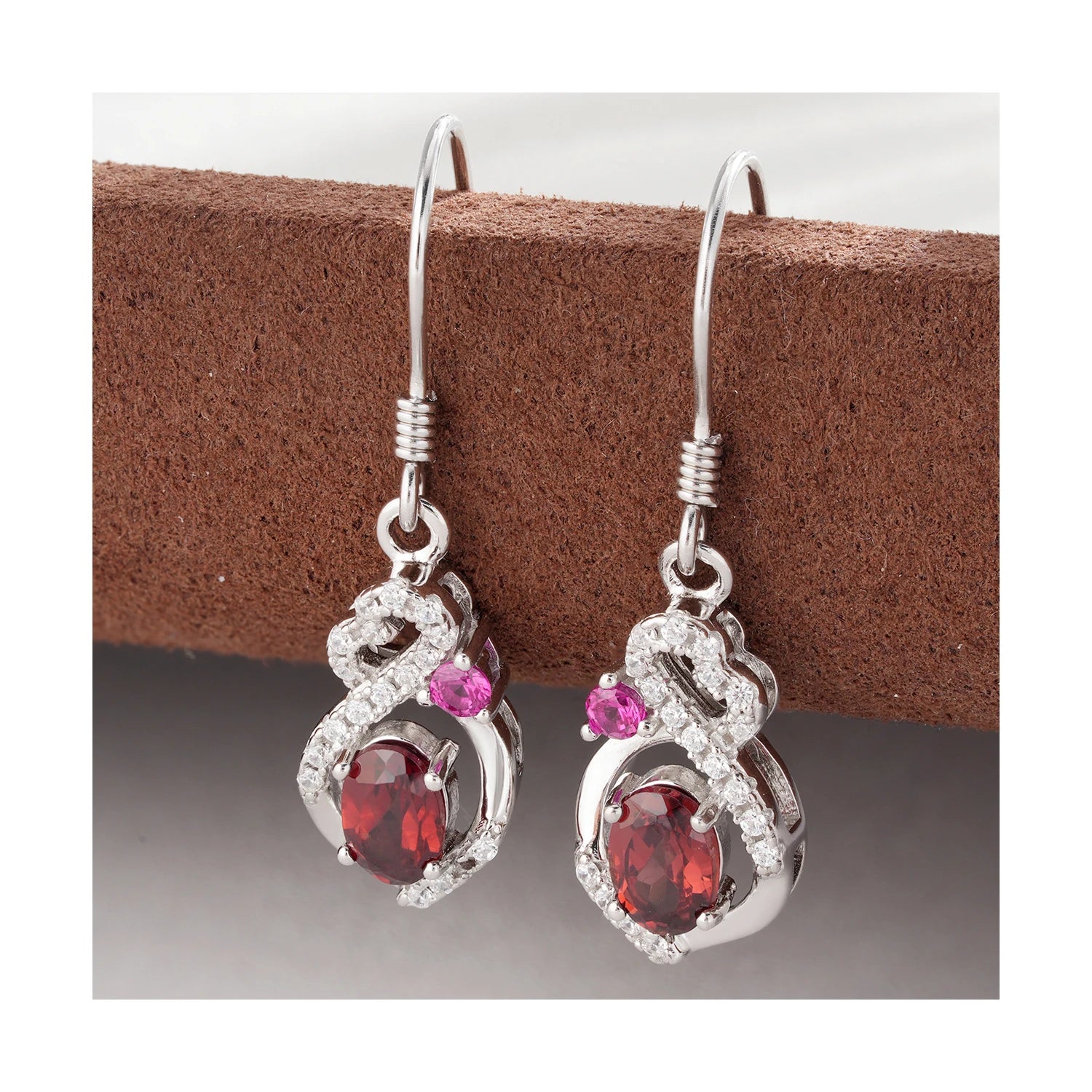 YBO Fine Jewelry Geometric Heart Dangling Earrings Natural Garnet CZ Sterling Silver 925 Gold Plated Hook for Parties OEM/ODM