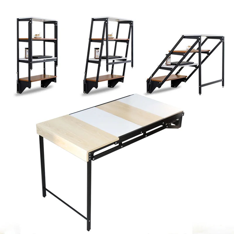 Collapsible Storage Dining Study Table Desk With Shelves for Home Office Small Space Saving Foldable Tables Shelf on Wall