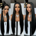 30 Inch Pre-plucked 13*6 Lace Frontal Wig Natural Black Long Silky Straight Synthetic Wigs Layered Cut Knotless Wigs for Women