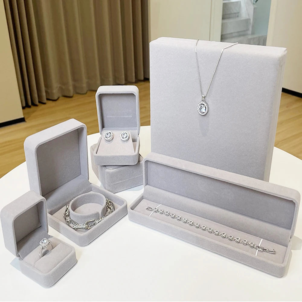 19x19x3.5cm Square Jewelry Set Gift Black Red Grey Blue Beige Velvet Box Packaging for Rings Necklaces Bracelets