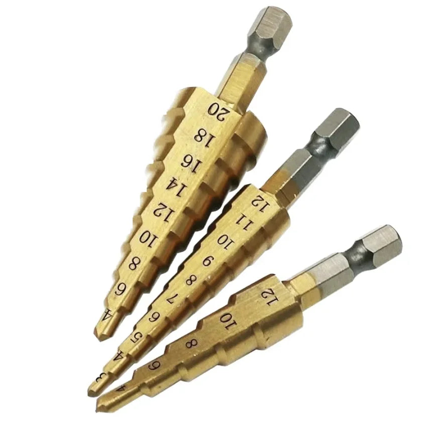 3pcs HSS Titanium Step Drill Bit Set High Speed Steel Automatic Center Punch Multiple Hole Stepped Bits