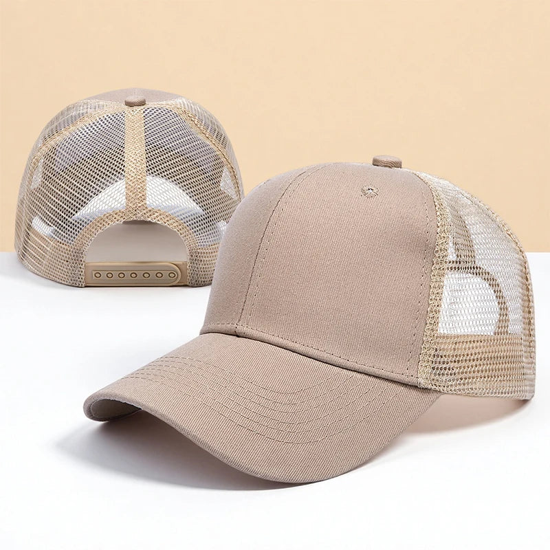 Wholesale Unisex Adults Cotton Plain Black Cap Bulk 6 Panel Curved Brim Sports Mesh Gorra Blank Trucker Hats