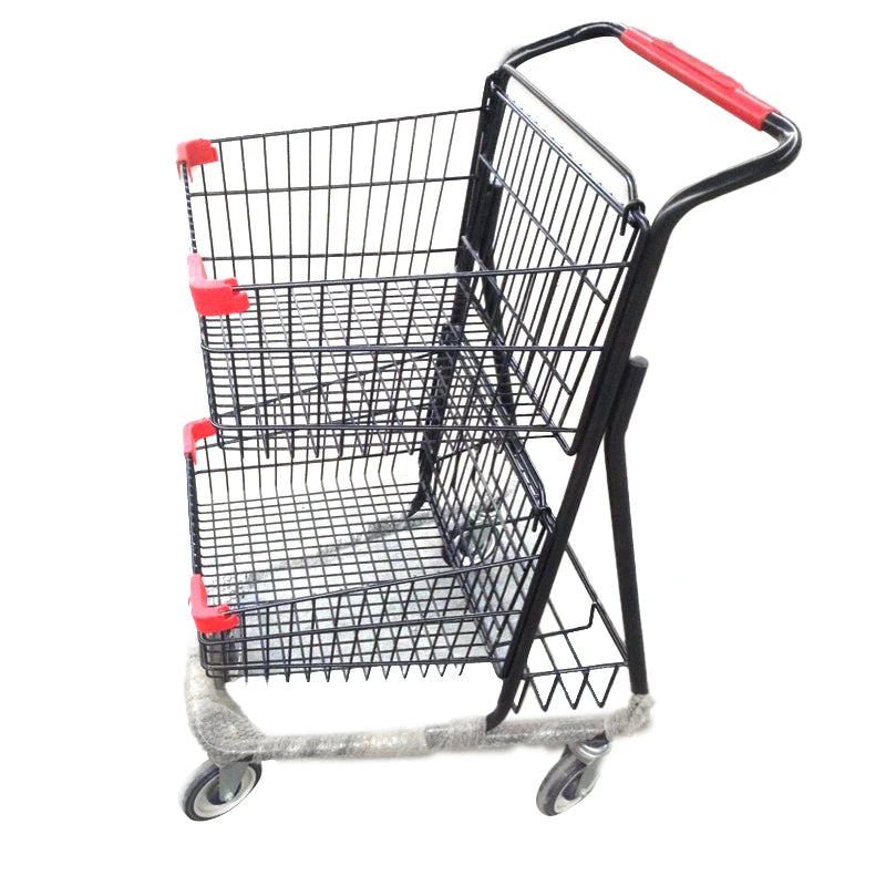 Supermarket Folding Shopping Cart Black Collapsible Wheeled Trolley Direct From Factory