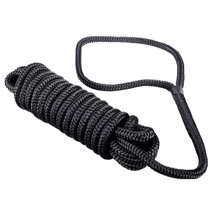 3/8 Inch X 300 Feet Durable Double Braid Nylon Anchor Line Mooring Rope with Stainless Steel Thimble and Plastic Chuck