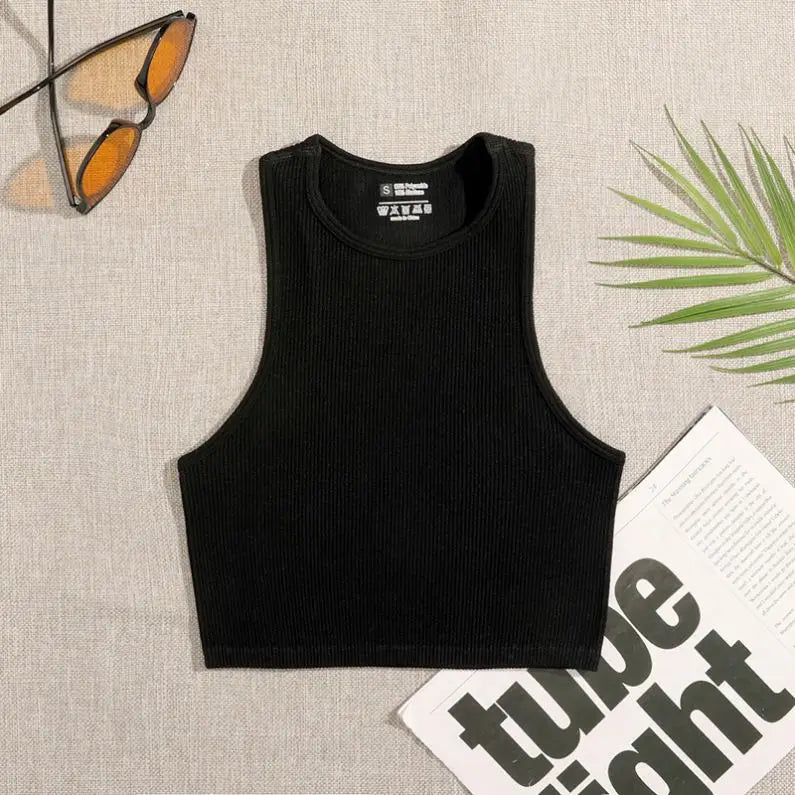 Wholesale Solid Color Threaded Sleeveless T-shirt Bra Vest Women Pure Nylon tank Top High Quality Casual Wear MegaBDM