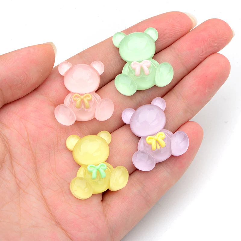 JUNAO 1000pcs Flat Back Cabochon Mix Color Bear Ornament Rhinestone Resin Charms Hair Pin Accessories DIY Phone Case Crafts