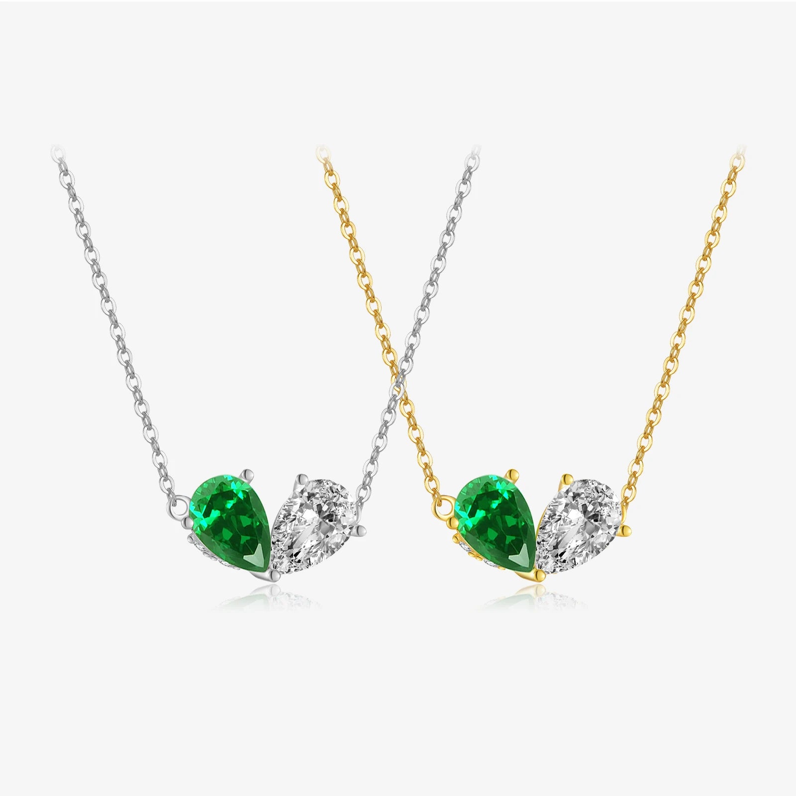 FUAMAY Fashion 925 Sterling Silver Necklace White Green Cubic Zirconia Necklace Double Color Heart Necklace