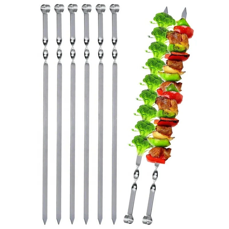BBQ Accessories 22inch/55cm Large Metal Skewers Barbecue Grills Set of 6 Stainless Steel Bbq Skewer