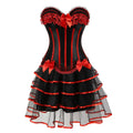 Classic Victorian Lace Corset Dress Vintage Satin Slim Corset Bustier Top With Mini Pleated Skirt Set