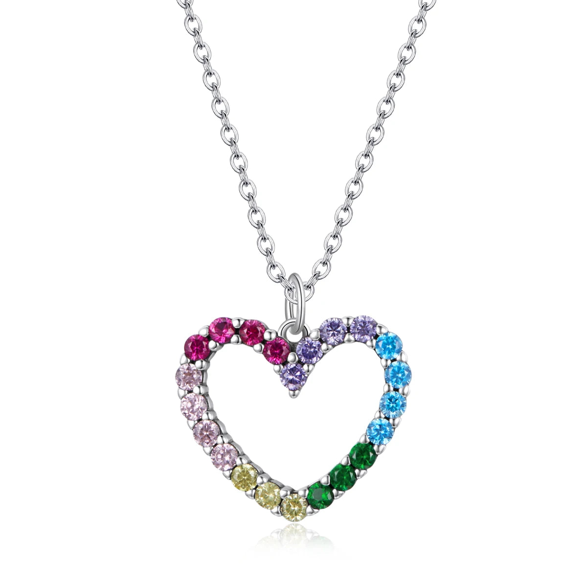 925 Sterling Silver Rainbow Heart Necklace Dazzling Zircon Gift Hope Symbol Chain for Women Pendant Necklace SCN449