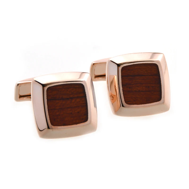 Wholesale Rose Gold Wooden Grain Premium Cufflinks Custom Mens Suit Shirt Fashion Accessory Wedding Tuxedo Trendy Jewelry Gift