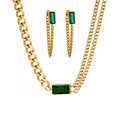 Nabest Women Rectangle Emerald Necklace Bracelet Earring Jewelry Set 18K Gold Plated Stainless Steel Jewelry Kits