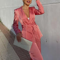 New Shiny Fabric Suit High Waist Casual Pants Suit