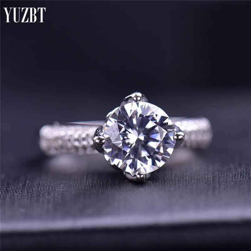 Silver 925 Original Brilliant Cut 2 Carat Diamond Test Past D Color Moissanite Paris Meet Love Wedding Ring Fine Jewelry