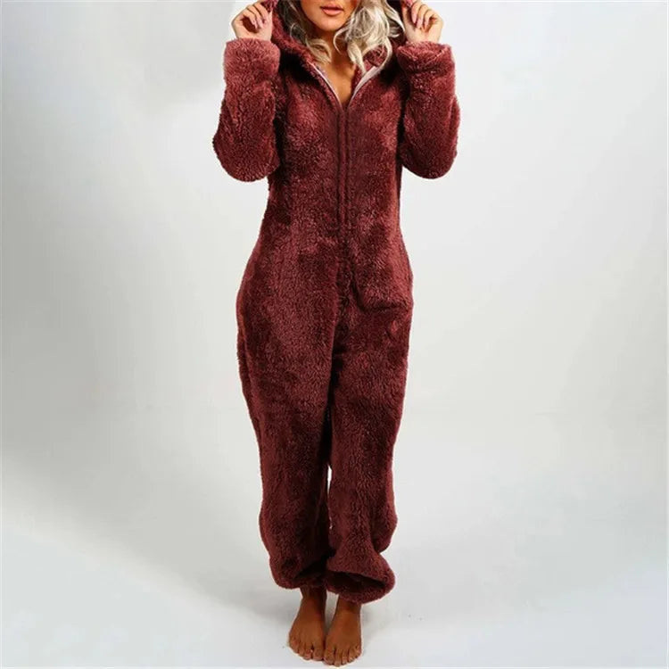 Wholesale Cloth Plus Size Zipper Hooded Fleece Pajamas Jumpsuit Winter Onesies for Women
