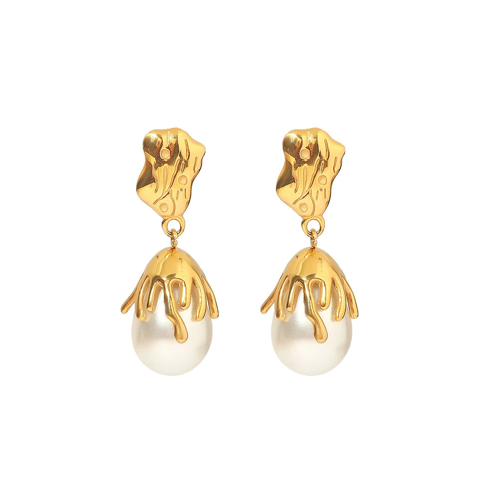 18 K Stainless Steel  Gold Plated Baroque Pendant Earring Brass Delicate Design  Drop  Earring for Girls