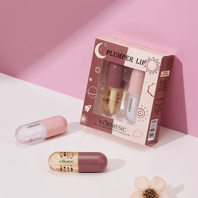 Kormesic Lip Oil Day and Night Double Effect Fruit VE Repair Ginger Mint Lip Plumper Kit Capsule Lips Maximizer Set