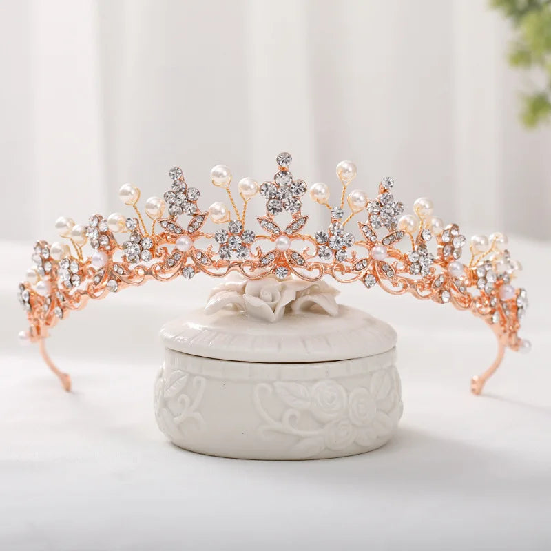 Royal Princess Tiara Crown Pearl Headband for Women Girl Wedding Hair Accessories