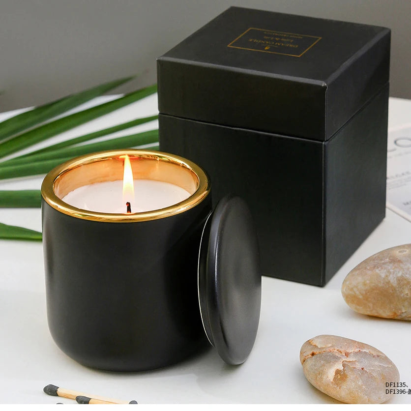 Candle Container Rose Gold Eco Friendly Candle Containers Ceramic Jars with Lids for Candle