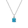 New Womens Crystal Square Halo Cubic Zirconia Necklace in Sterling Silver