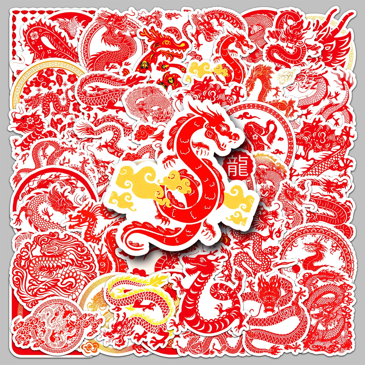 50PCS Factory-sold Personalized Decorative Happy New Year Dragon Stickers for Gift Boxes & Greeting Cards