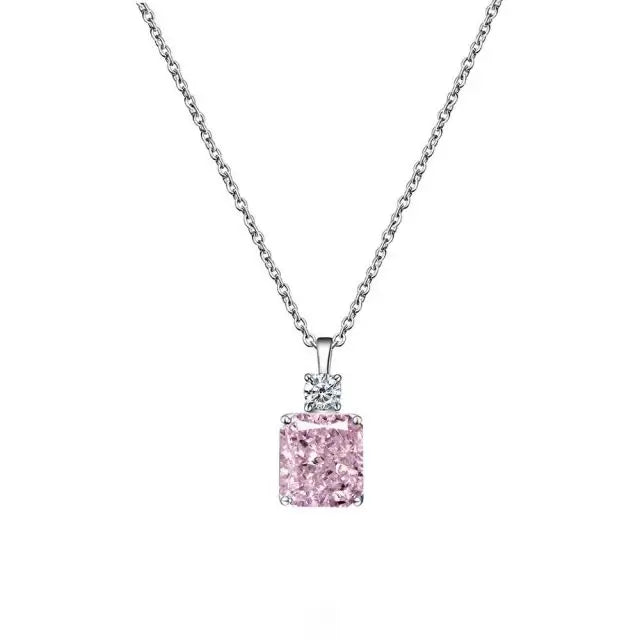 18K White Gold Plated Jewelry 925 Sterling Silver Square 5A Cubic Zirconia Radiant Cut Pendant Necklace