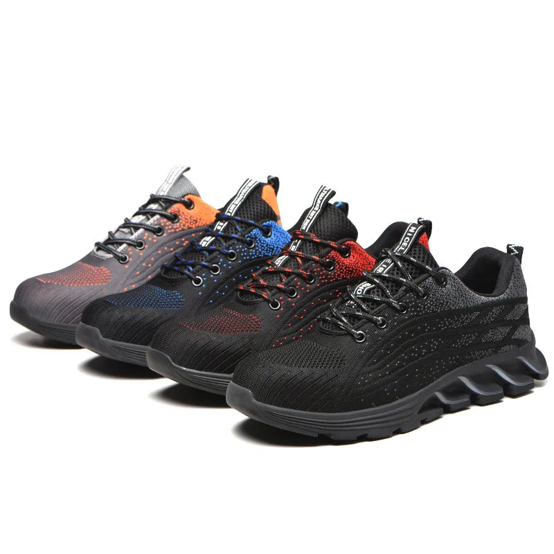 Diansen 9017 Men and Women Flying Woven Breathable Blade Bottom Anti-smashing Anti-stab Safety Shoes Work Shoes
