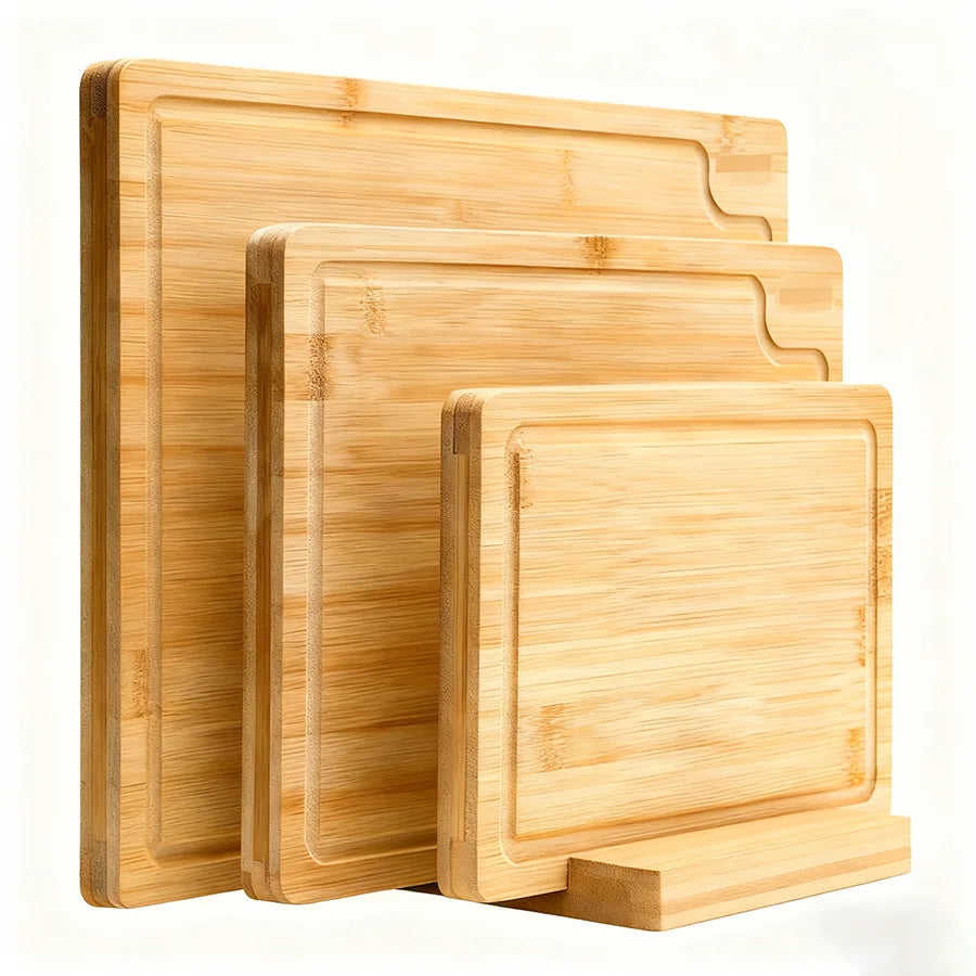 Bamboo Cutting Board Set with Juice Groove for Kitchen Set of 3 Wood Chopping Boards with Holder
