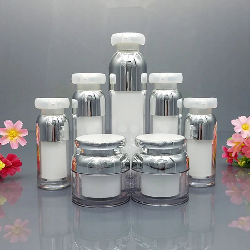 Wholesale 30g 50g 15ml 30ml 50ml 100ml in Stock Silver Empty Plastic Skincare Empty Lotion Cream Jar Bottles