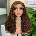 Letsfly Easy to Wear 5x5 Pixie Curly Closure Wig 18inch 250 Density Lace Human Hair Wigs for Women