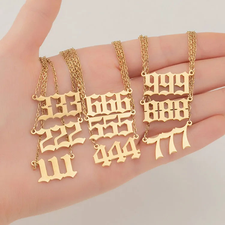 NS1245 Silver and Gold Plated Personalised Necklace Stainless Steel Three Digits Lucky Angel Number Necklace for Women