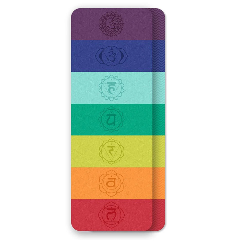 New Fashion Eco-Friendly 6mm Thick Rainbow Non-Slip TPE Yoga Mat Soft Pilates Cushion Seven Chakra Design 183cm X 61cm Carrying