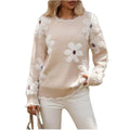 Floral Chunky Knit Oversized Pullover Jumper Casual Loose Long Sleeve Tops Winter Buttoned Fuzzy Sweaters for Autumn for Europe
