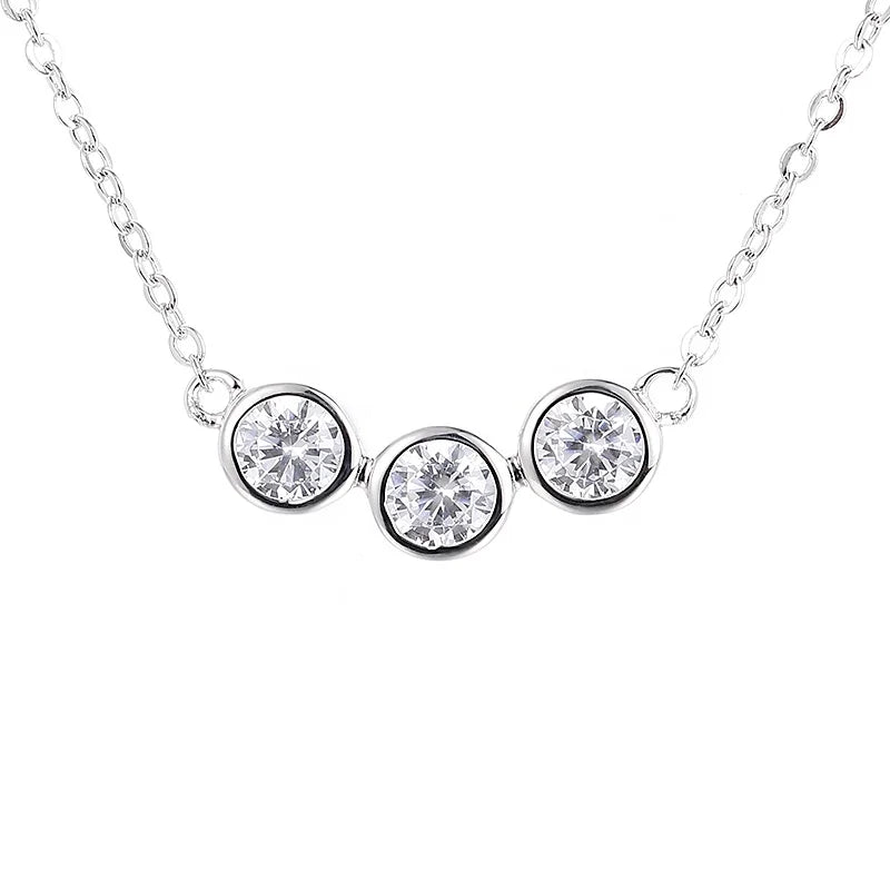GRA Women's 925 Sterling Silver VVS Moissanite Three-Stone Pendant Necklace Rhodium Plated Anniversary Gift