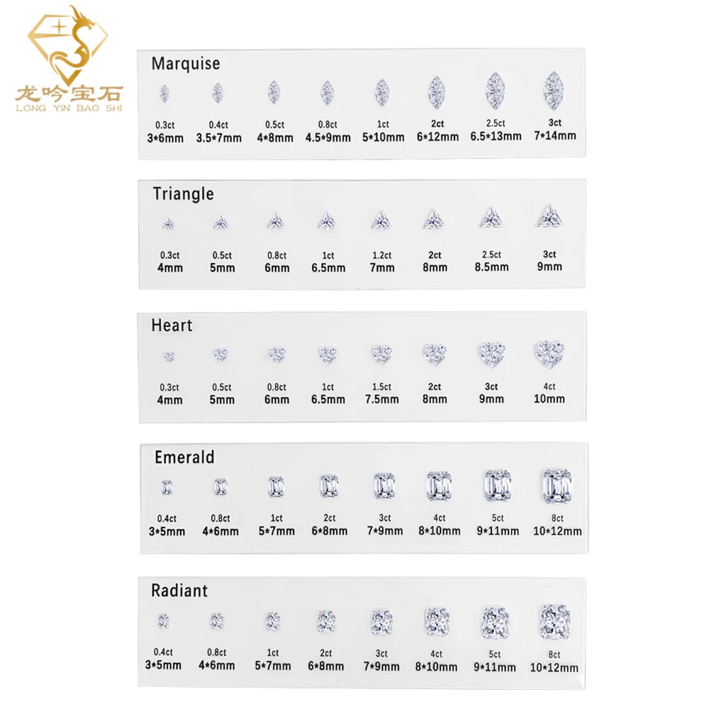 1-3 Day Ready to Ship Fancy Shape 5A White Cubic Zirconia Carat Size Chart Hot Sale Diamond Size Comparison Sets