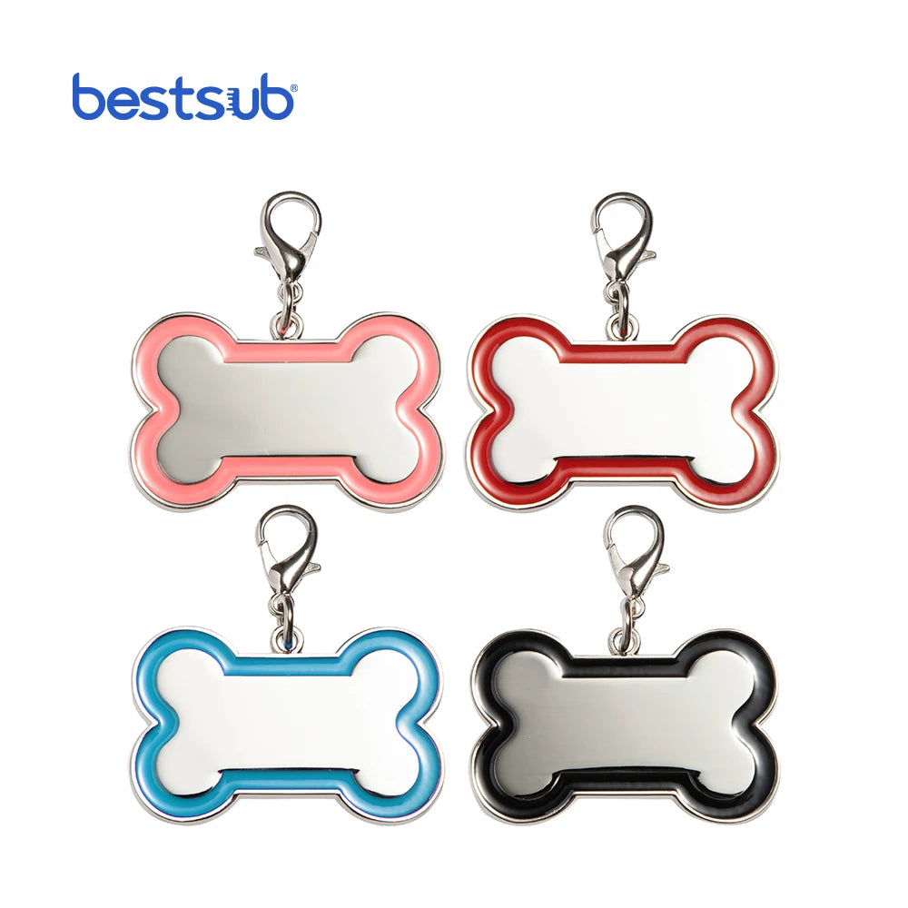 Bestsub Custom Black Edge Zinc Alloy Bone Shape Sublimation Blanks Pet Military ID Name Link Chain Necklace Collar Dog Cat Tag