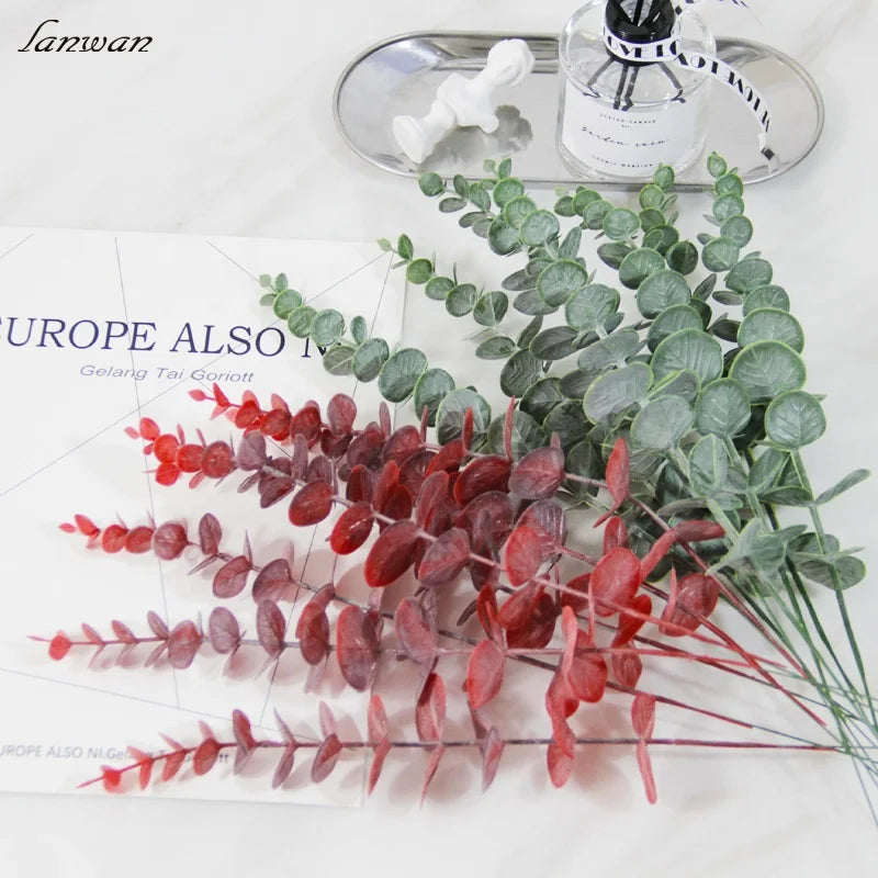 W06271 Wholesale 38cm Red Green Flower Bouquet Parts Decor Plastic Artificial Eucalyptus for DIY