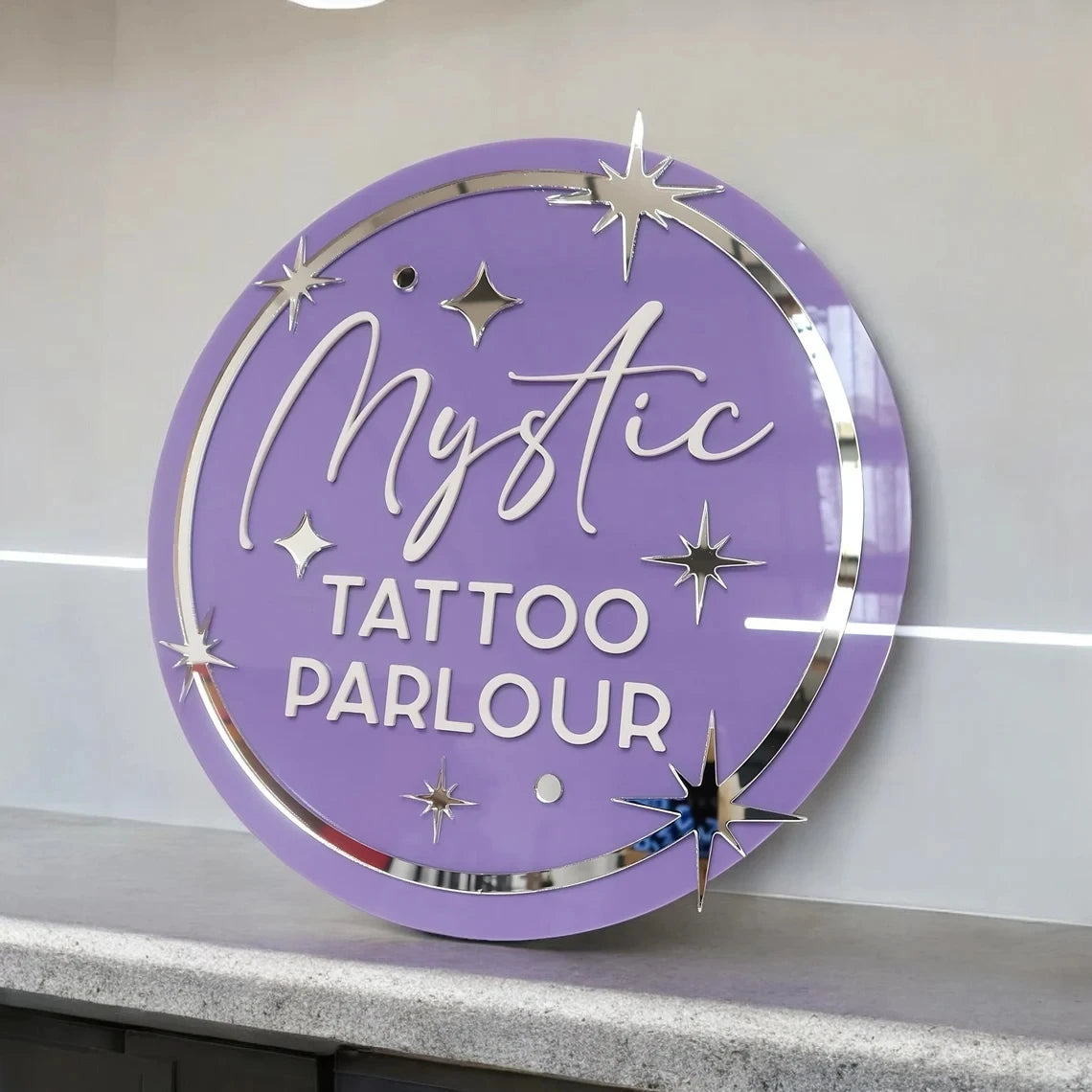 Custom LED 3d Backlit Letters Signs Acrylic Office Door Signs Round Mirror logo on Wall