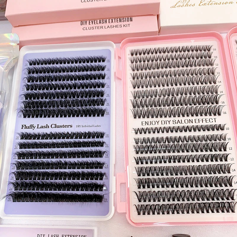 2025 New Arrival Thin Band Segment Eyelashes DIY Lash Extension Kit 8-16MM Wispy DIY Cluster Lashes Kit