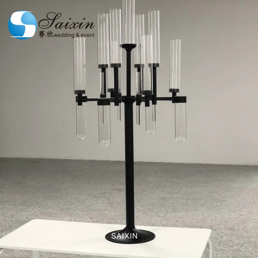 ZT-530B Glass Candle Holder Silver Gold Black Crystal Candelabra for Wedding Table Centerpiece