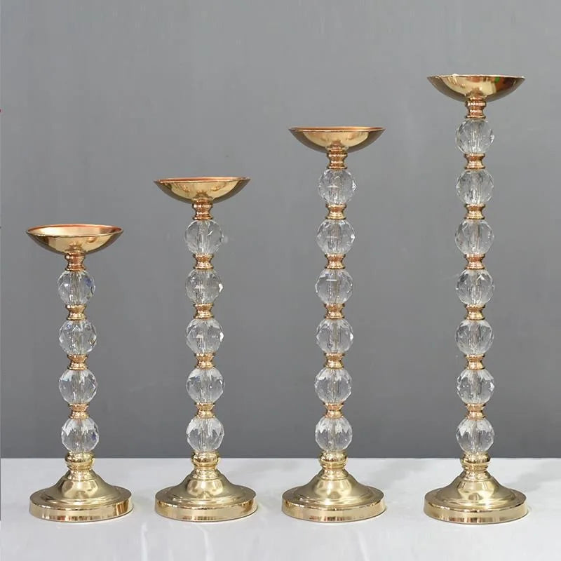 H106 Gold Iron Luxury Candlestick Flower Ball Stand Vase Iron and Acrylic Table Centerpieces Vase for Wedding Home Decor