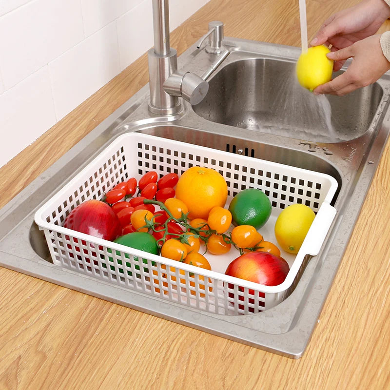 7 Sizes Kitchen Storage Organizer Daily Sundries Storage Basket With Handle White Plastic Drain Basket