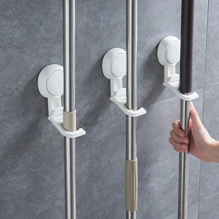 Drill-free Removable Mop Hook Holder Broom Rack With Vacuum Suction Cup Bathroom Brush Holder Mop Organizer