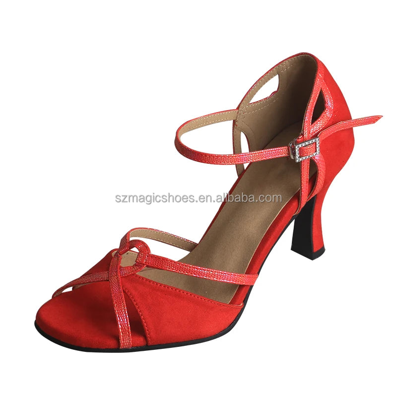 Customized Rubber Sole Walk Outside Suede Womens Dance Shoes Red 8.5CM Heel