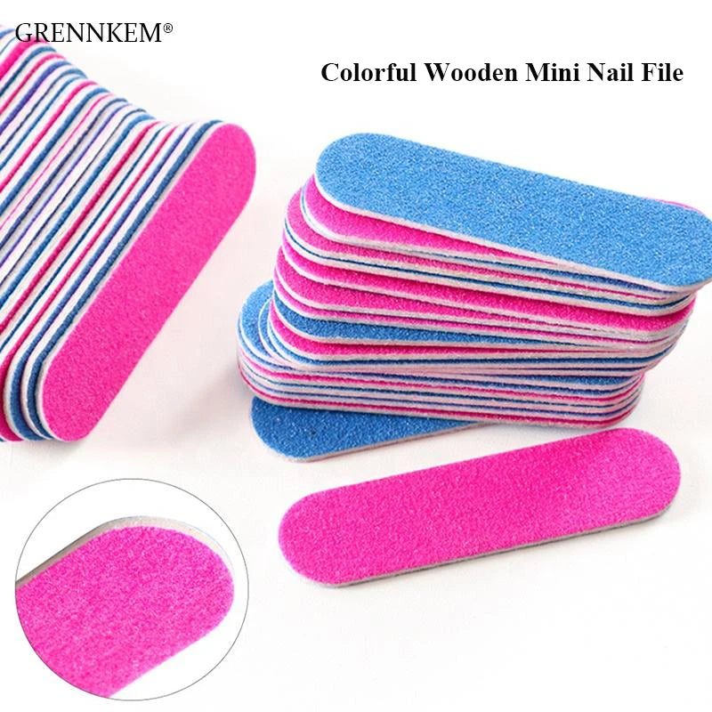 GREENKEM 100Pcs/lot DIY 180/240 Colorful Wooden Nail File Buffer Pedicure and Manicure Mini Nail Files